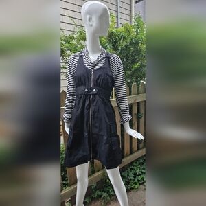 Splitz Black sturdy cotton zip up overall dress with pockets.small